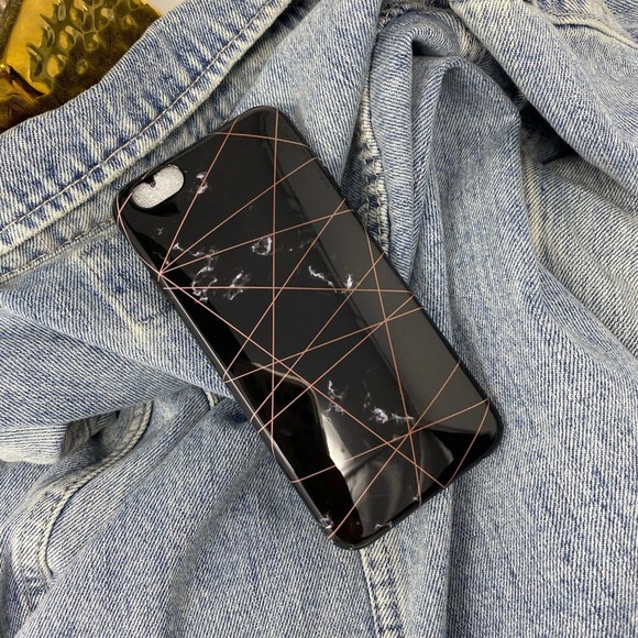 iPhone 6 Case Black Gold White Geometric Marble Print NEW - Picture 1 of 8